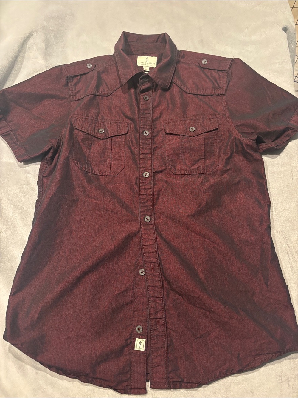 Scott James Men's Short Sleeve Button-Down Shirt - Burgundy